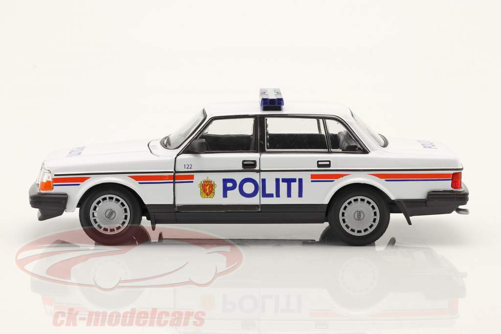Volvo 240 GL Politi (Politi Norge) 1986 hvid / orange / blå 1:24 Welly