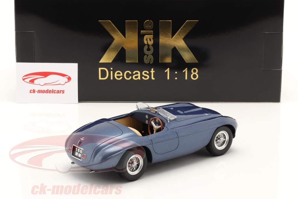 Ferrari 166 MM Barchetta Année de construction 1949 bleu métallique 1:18 KK-Scale