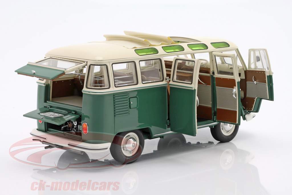 Volkswagen VW Bulli T1b (Typ 2) Samba grøn / hvid 1:18 Schuco