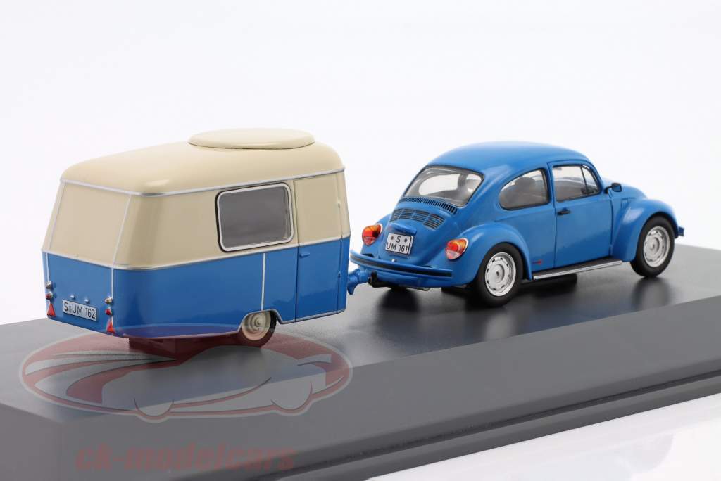 Volkswagen VW Beetle 1600i With Eriba Puck Trailer blue / White 1:43 Schuco
