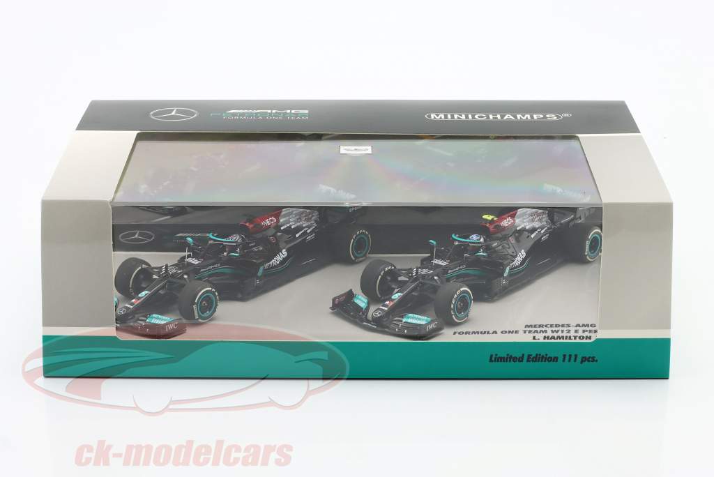 Hamilton #44 & Bottas #77 2-Car Set Mercedes-AMG F1 W12 formel 1 2021 1:43 Minichamps