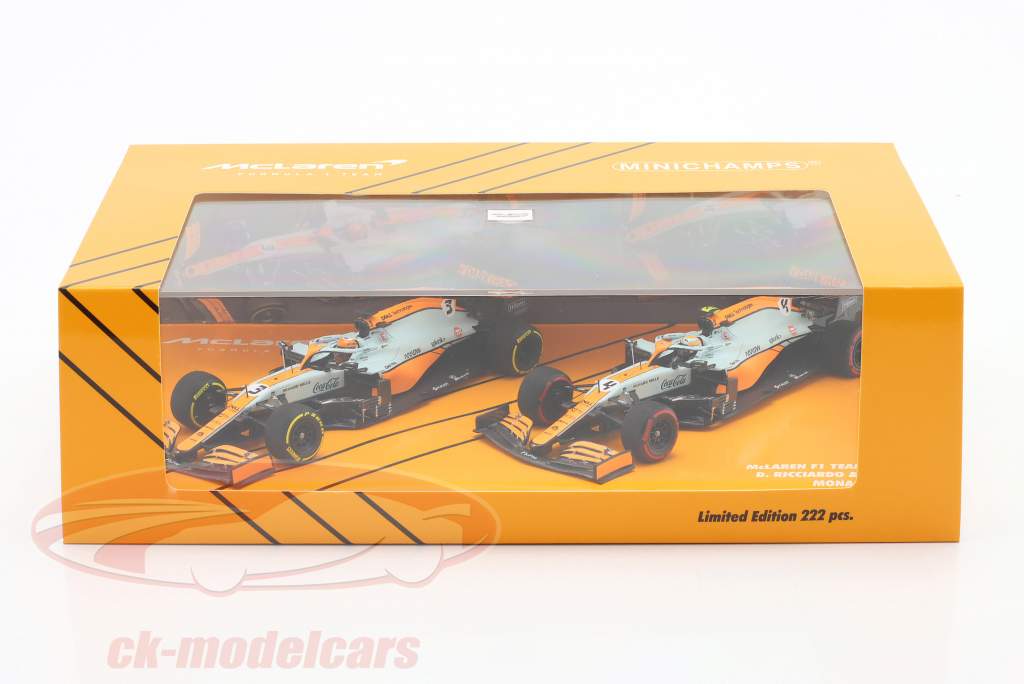 Norris #4 & Ricciardo #3 2-Car Set McLaren Monaco GP formula 1 2021 1:43 Minichamps