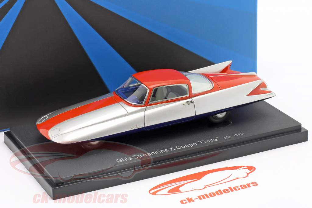 Ghia Streamline X Coupe Gilda year 1955 silver / red 1:43 AutoCult