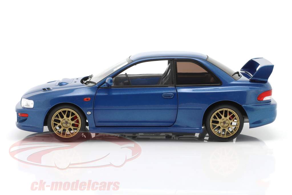 Subaru Impreza 22B STi bouwjaar 1998 sonic blauw 1:18 Solido