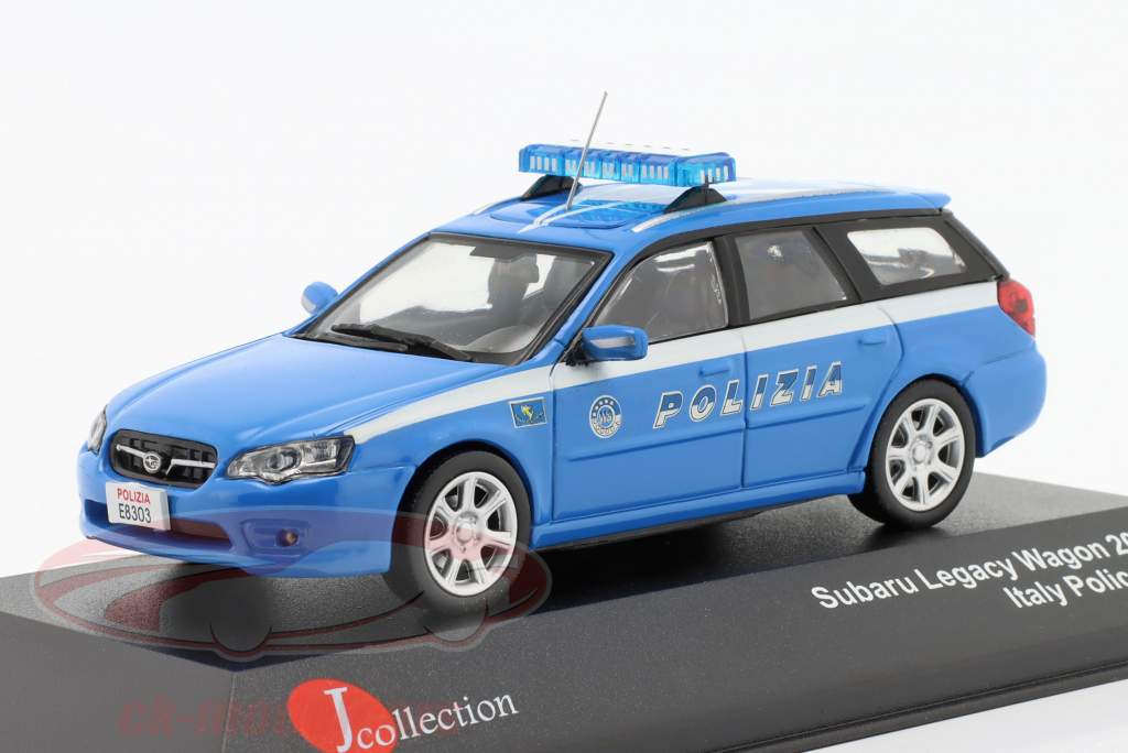 Subaru Legacy Wagon polícia Itália 2003 azul 1:43 JCollection