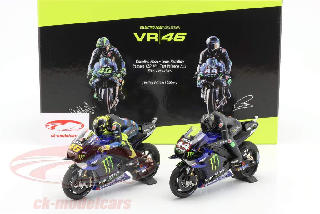 Set Valentino Rossi / Lewis Hamilton Yamaha YZR-M1 Valencia 2019 1:12 Minichamps
