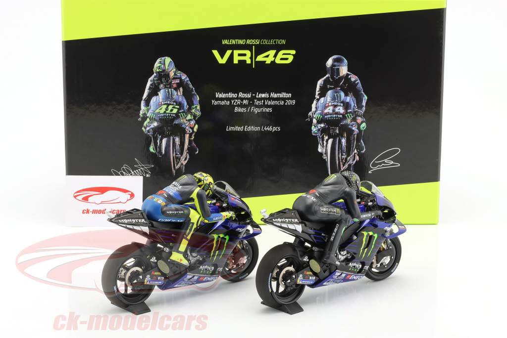 Set Valentino Rossi / Lewis Hamilton Yamaha YZR-M1 Valencia 2019 1:12 Minichamps