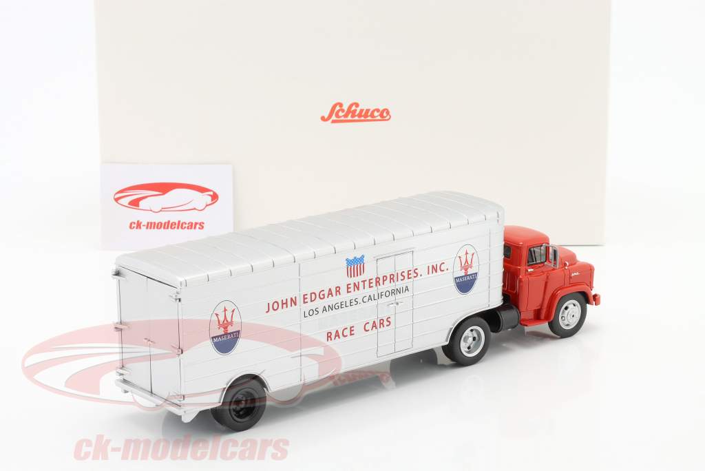 GMC transportador de carreras Maserati / John Edgar Enterprises rojo / plata 1:43 Schuco