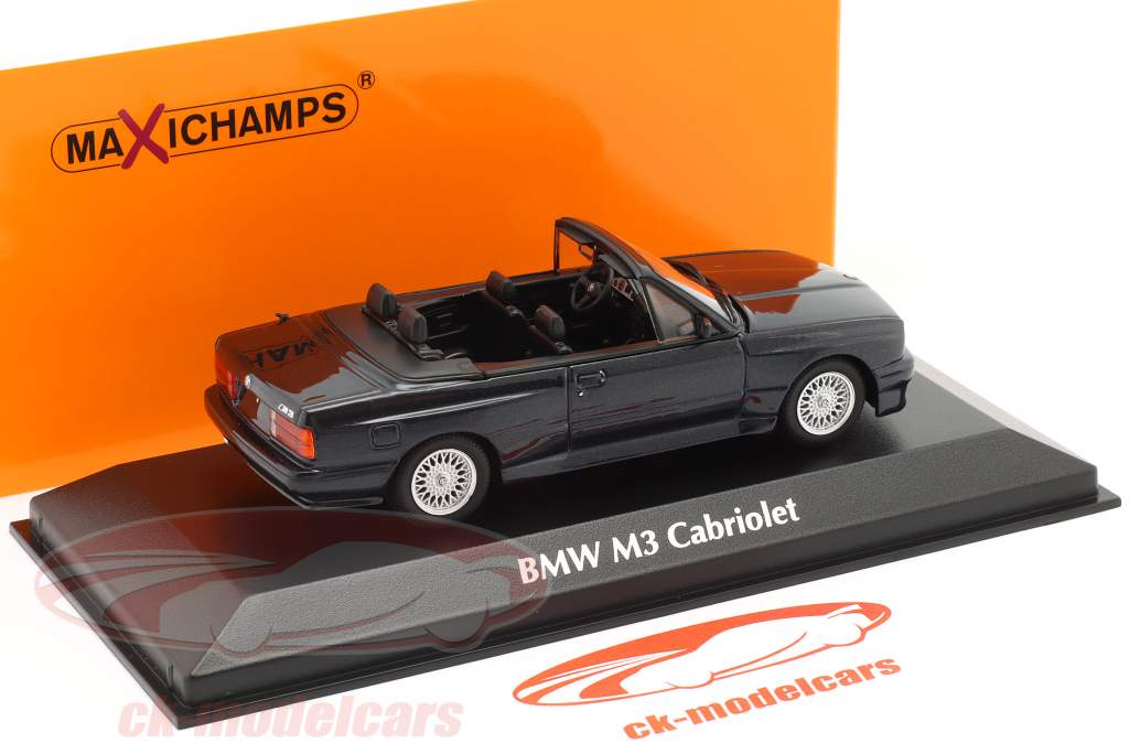 BMW M3 (E30) Cabriolet Byggeår 1988 blå metallisk 1:43 Minichamps