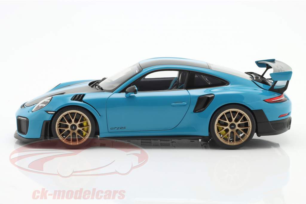 Porsche 911 (991 II) GT2 RS Weissach packages 2017 miami blue / golden rims 1:18 AUTOart