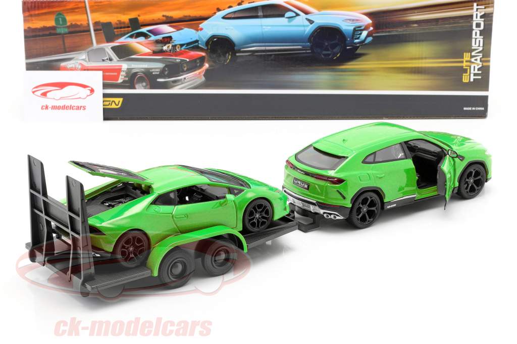 3-Car Set Lamborghini Urus Com trechos de um filme e Lamborghini Huracan verde 1:24 Maisto