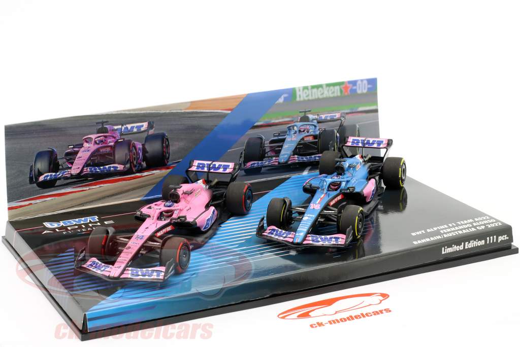 2-Car Set Fernando Alonso #14 Bahreïn & Australie GP formule 1 2022 1:43 Minichamps
