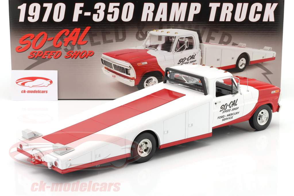 Ford F-350 Ramp Truck So-Cal Speed Shop 建设年份 1970 白色的 / 红色的 1:18 GMP