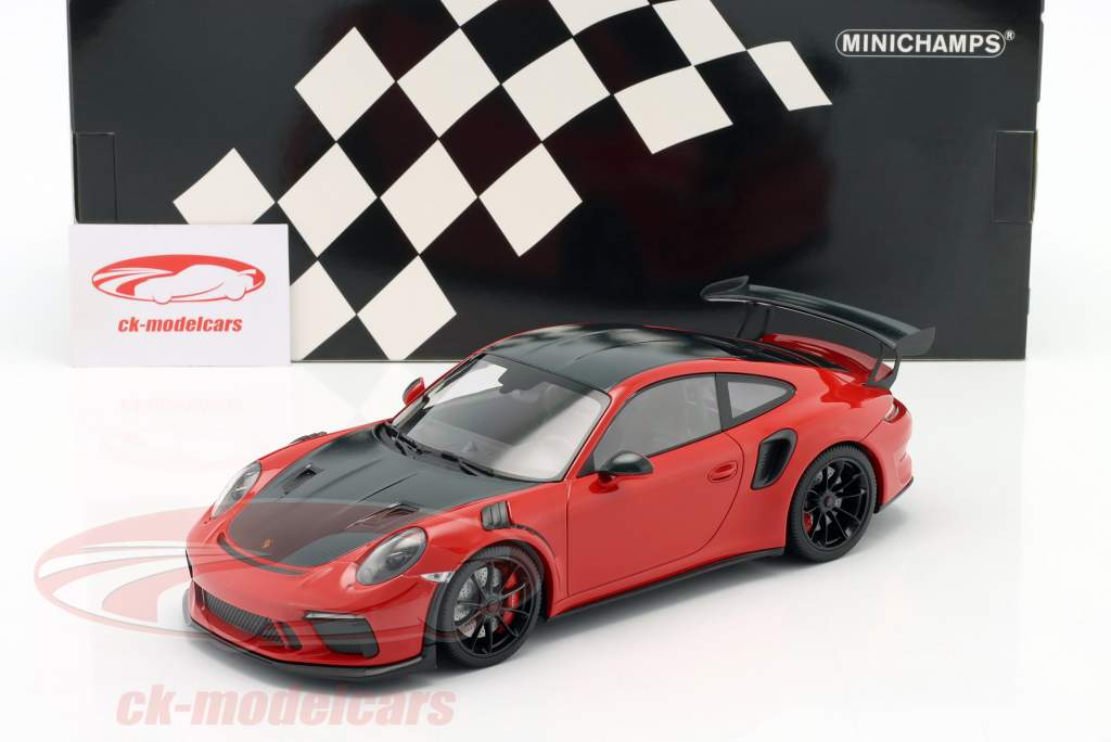 Porsche 911 (991 II) GT3 RS Weissach Package 2019 rød / sort fælge 1:18 Minichamps