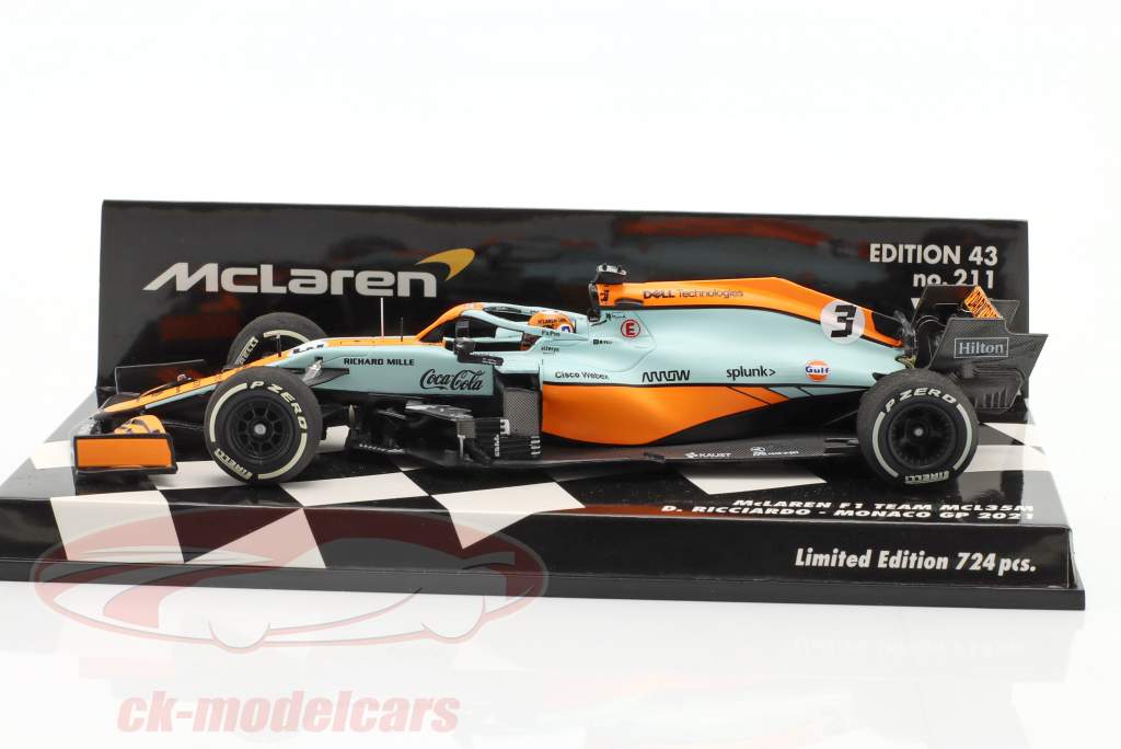 Daniel Ricciardo McLaren MCL35M #3 Monaco GP formel 1 2021 1:43 Minichamps