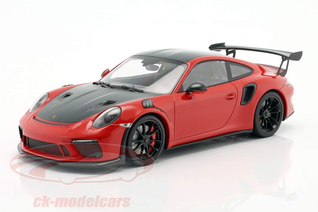 Porsche 911 (991 II) GT3 RS Weissach Paket 2019 rot / schwarze Felgen 1:18 Minichamps