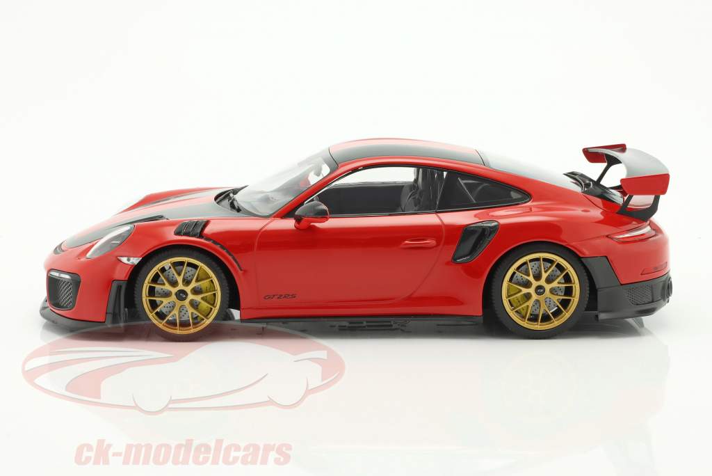 Porsche 911 (991 II) GT2 RS Weissach package 2018 red / golden rims 1:18 Minichamps