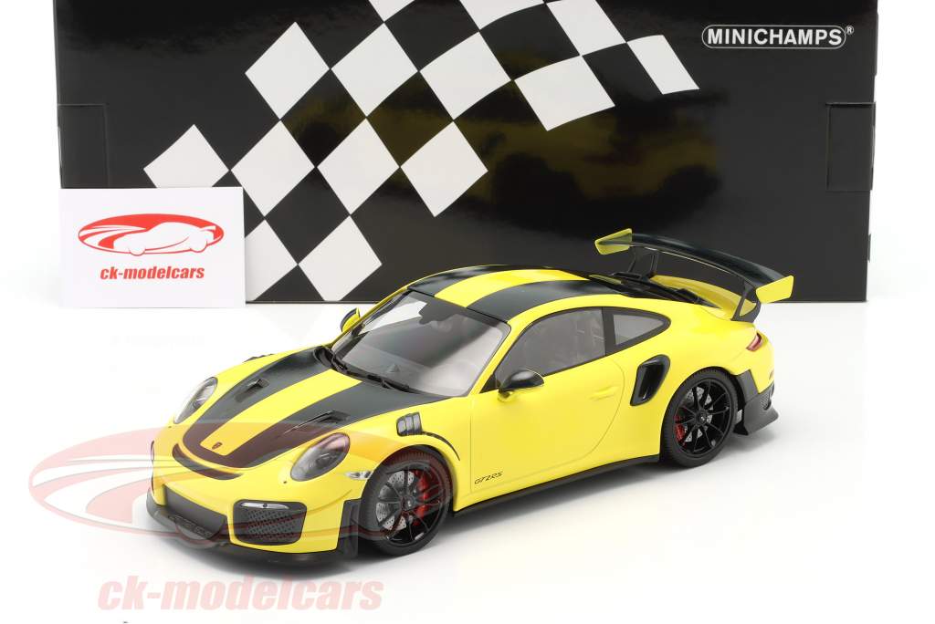 Porsche 911 (991 II) GT2 RS Weissach pakke 2018 gul / sort fælge 1:18 Minichamps