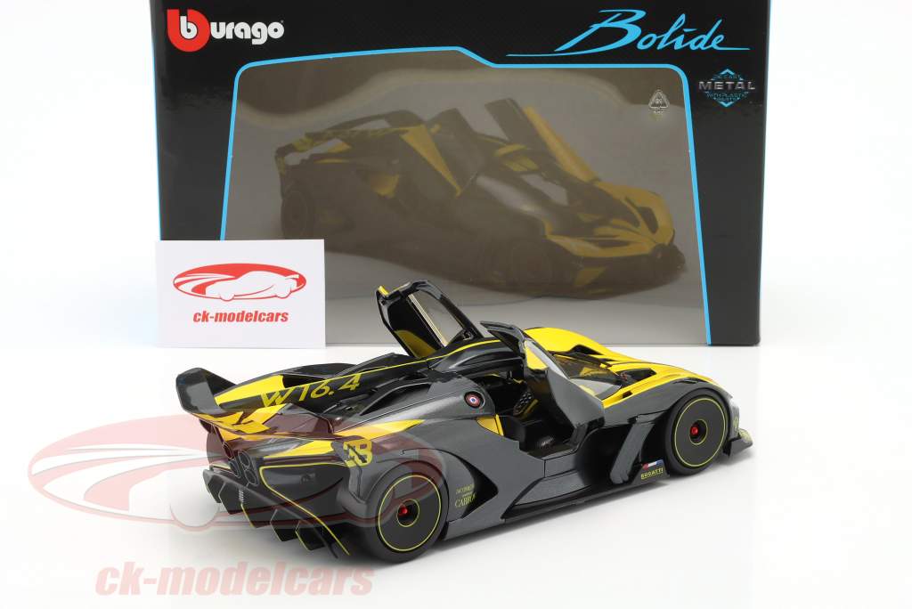 Bugatti Bolide W16.4 Baujahr 2020 gelb / carbon 1:18 Bburago