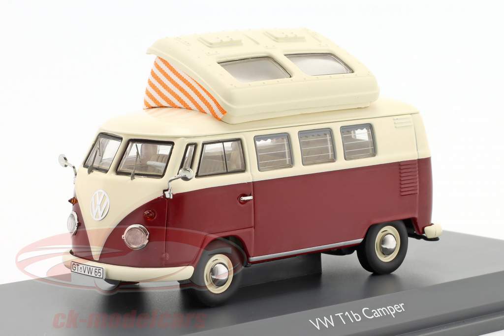 Volkswagen VW T1b Camper Byggeår 1962 mørkerød / beige 1:43 Schuco