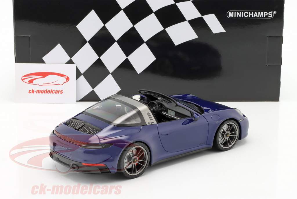 Porsche 911 (992) Targa 4 GTS Année de construction 2021 bleu gentiane métallique 1:18 Minichamps