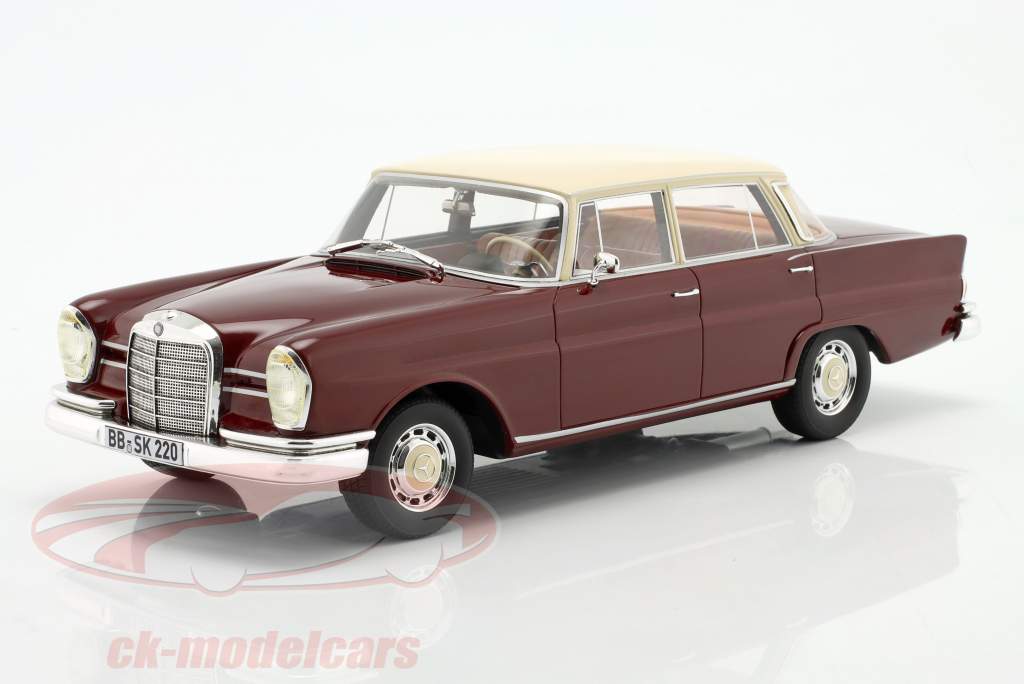 Mercedes-Benz 220SE (W111) Byggeår 1966 mørkerød / fløde hvid 1:18 Cult Scale