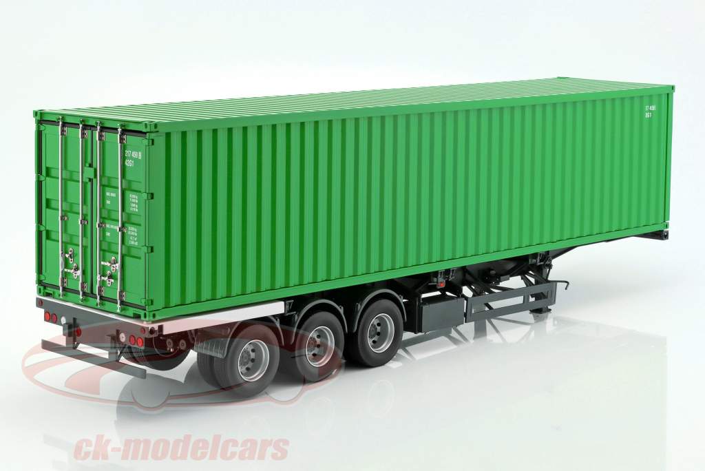 Set Sattelauflieger International mit 40 FT Container grün 1:18 NZG