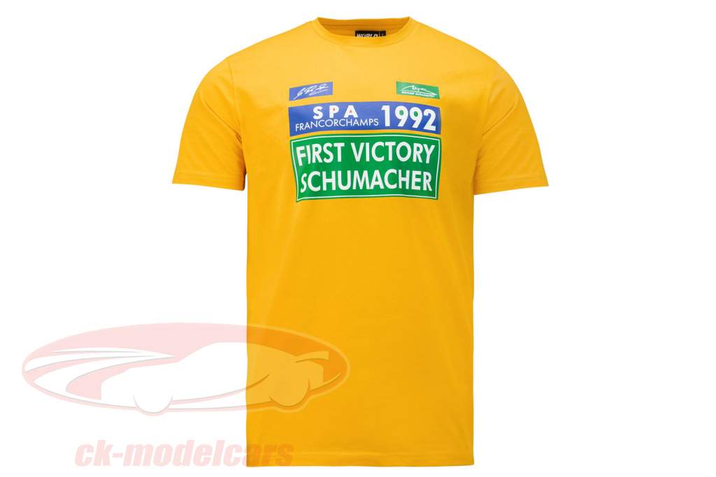 Michael Schumacher camiseta primero fórmula 1 victoria 1992 amarillo