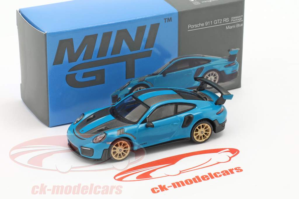 Porsche 911 GT2 RS Weissach paquete LHD Miami azul 1:64 TrueScale