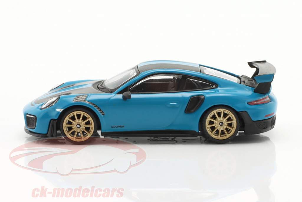 Porsche 911 GT2 RS Weissach pakke RHD Miami blå 1:64 TrueScale