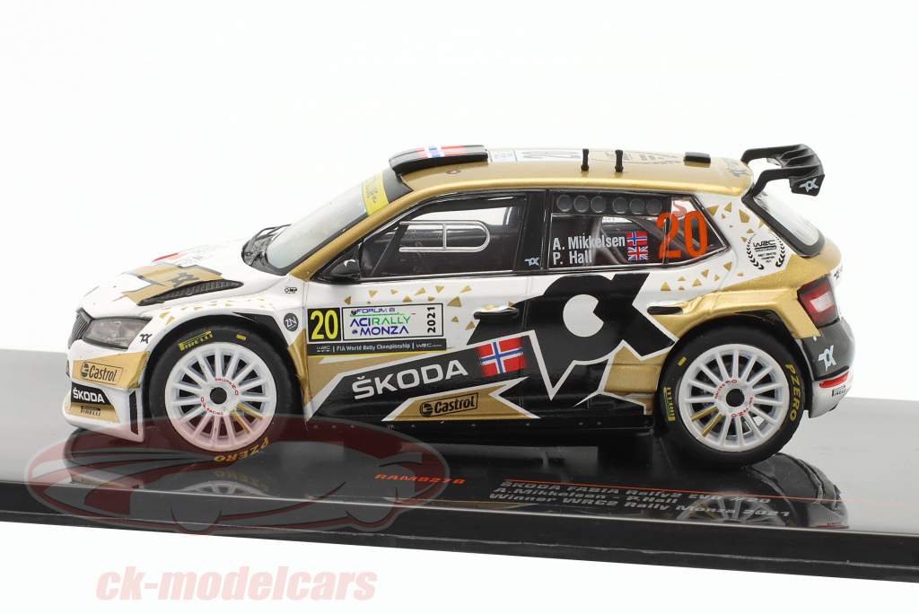 Skoda Fabia Rally2 EVO #20 vinder WRC2 samle Monza 2021 Mikkelsen, Hall 1:43 Ixo