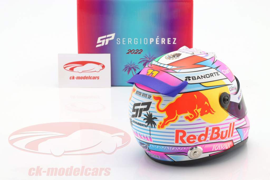 S. Perez #11 Oracle Red Bull Racing Miami GP Formel 1 2022 hjelm 1:2 Schuberth