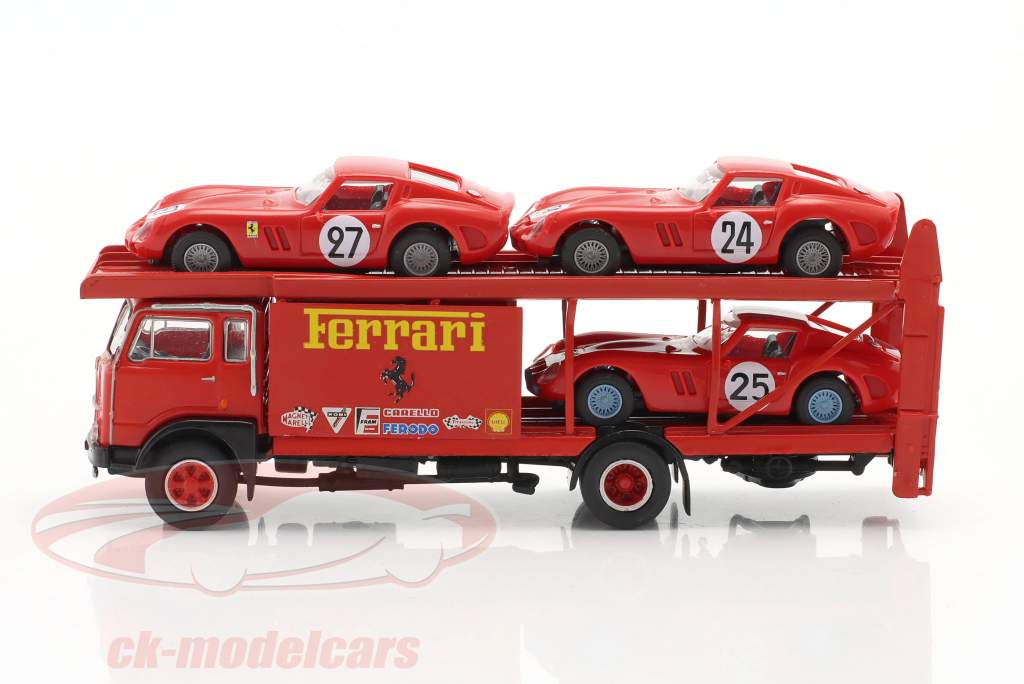4-Car Set Ferrari 250 GTO #24 #25 #27 & Fiat 642 Renntransporter 1:87 Brekina