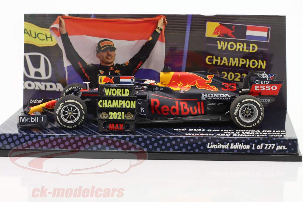 Max Verstappen Red Bull RB16B #33 vinder Abu Dhabi formel 1 Verdensmester 2021 1:43 Minichamps