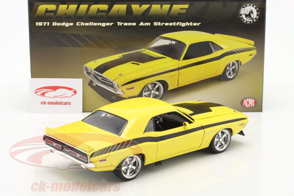 Dodge Challenger Trans Am Streetfighter Chicayne 1972 gul / sort 1:18 GMP
