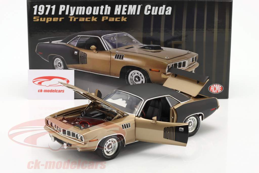 Plymouth Hemi Cuda Super Track Pack techo de vinilo 1971 marrón dorado / negro 1:18 GMP