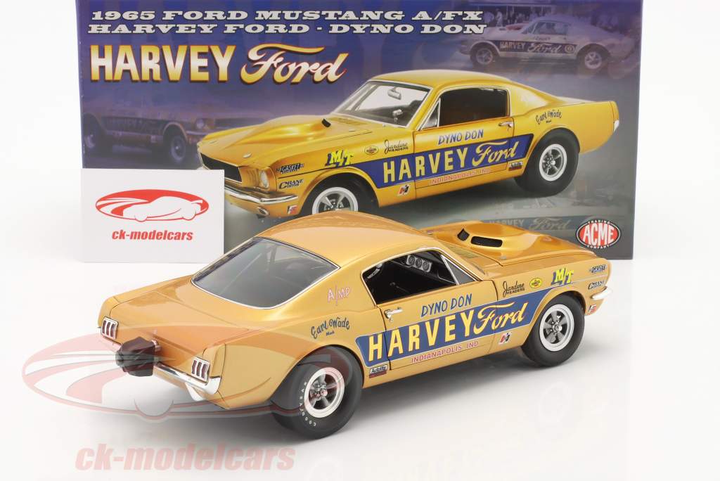Ford Mustang A/FX Harvey Ford Dyno Don 1965 gylden gul 1:18 GMP