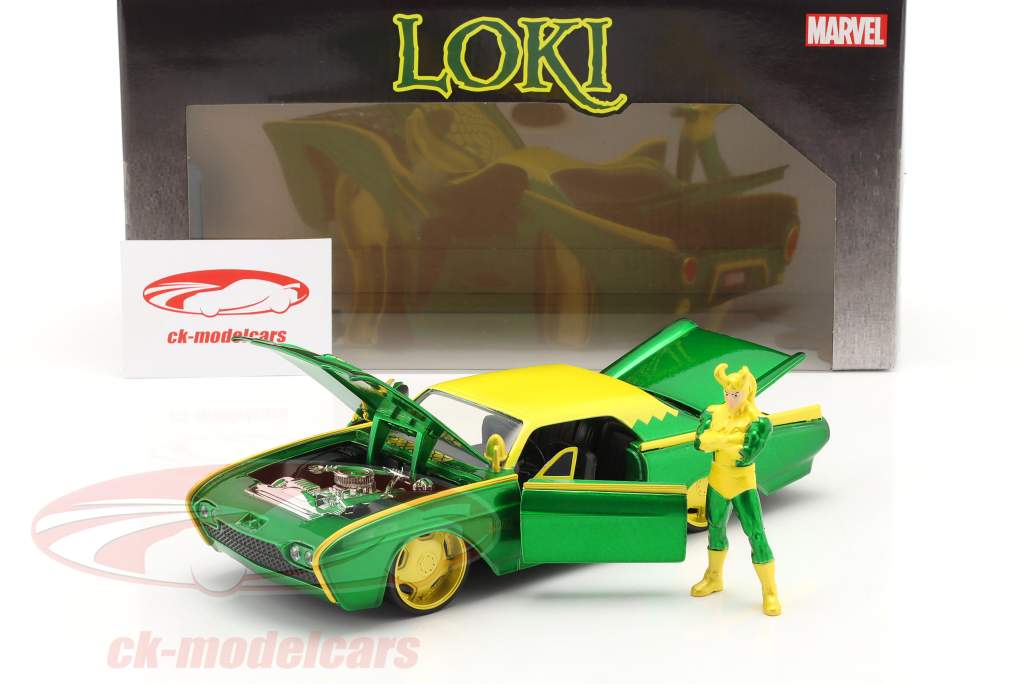 Ford Thunderbird 1963 mit Marvel Figur Loki grün / gelb 1:24 Jada Toys