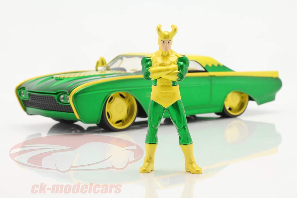 Ford Thunderbird 1963 mit Marvel Figur Loki grün / gelb 1:24 Jada Toys