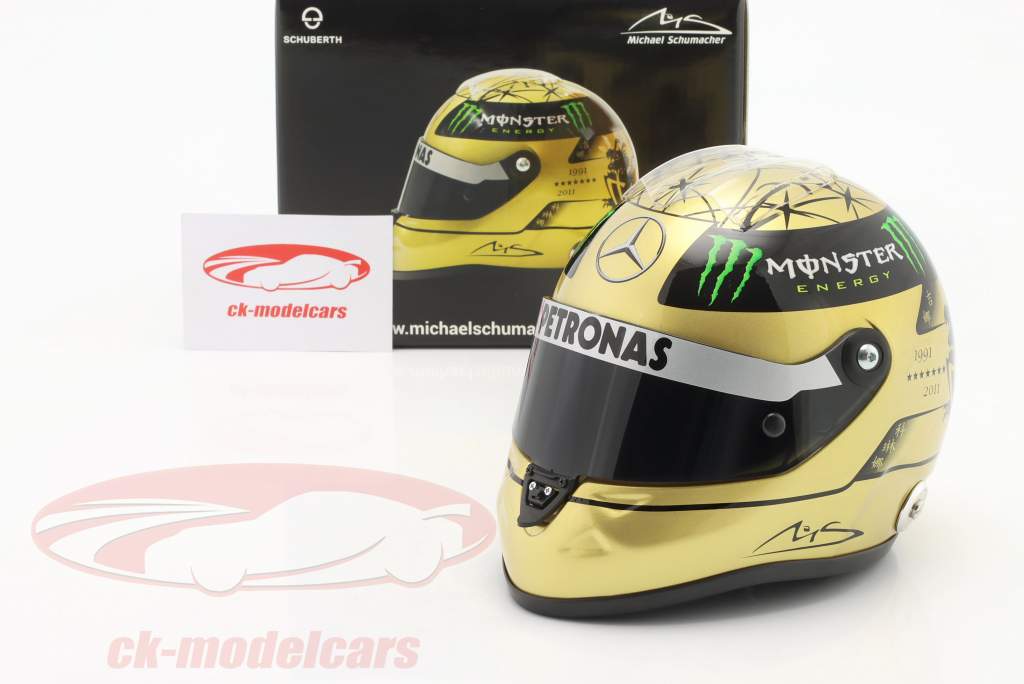 M. Schumacher Mercedes GP Formel 1 Spa 2011 Gold Helm 1:2 Schuberth