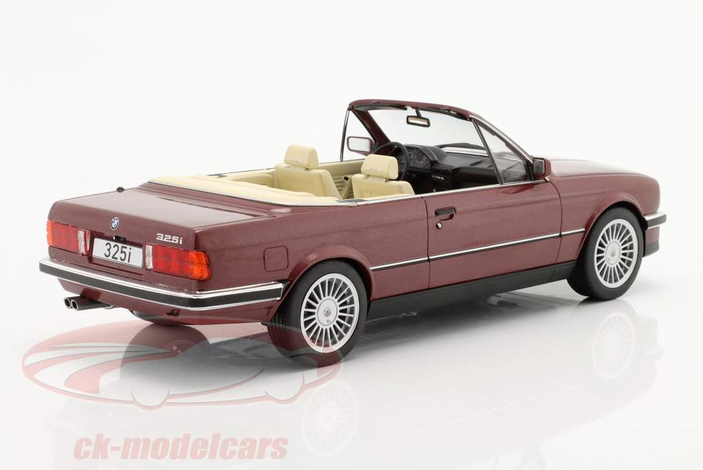 BMW 325i (E30) cabriolet bouwjaar 1985 donkerrood metalen 1:18 Model Car Group