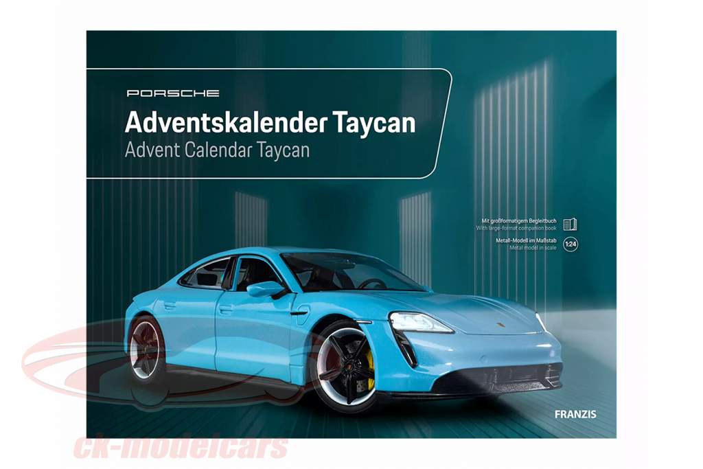 Porsche Advent kalender: Porsche Taycan Turbo S riviera blauw 1:24 Franzis