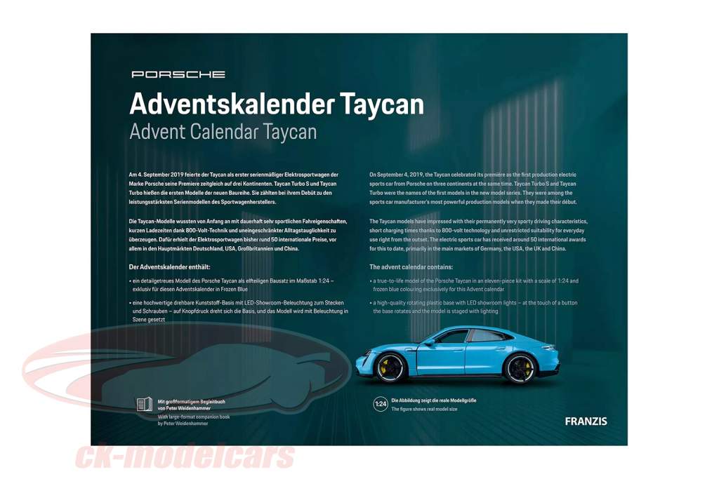 Porsche 降临日历： Porsche Taycan Turbo S riviera 蓝色的 1:24 Franzis