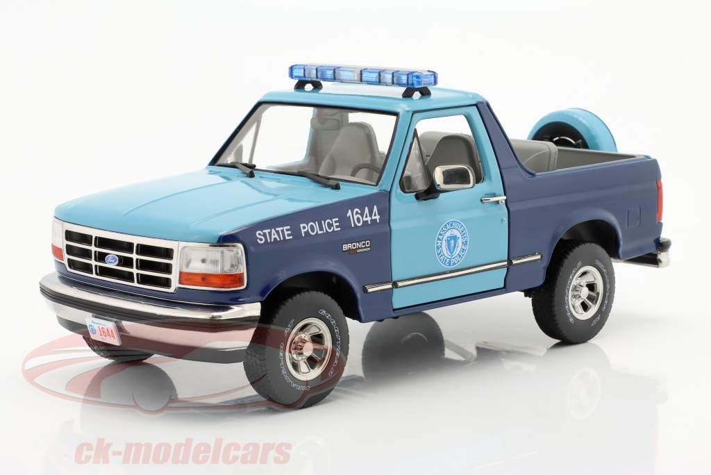 Ford Bronco XLT Massachusetts State Police 1996 blå 1:18 Greenlight