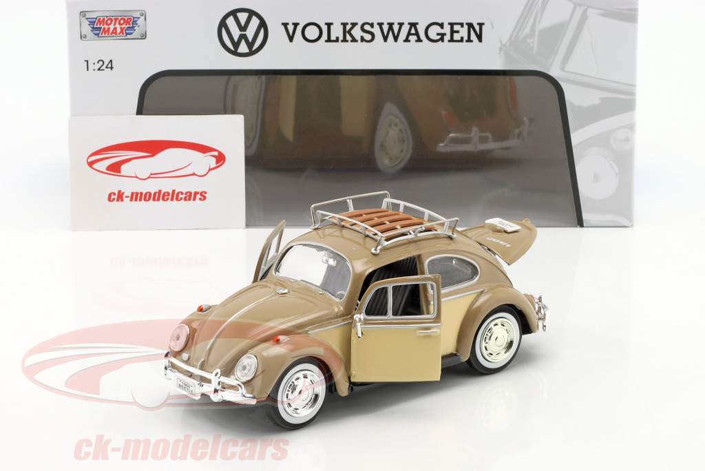 Volkswagen VW Beetle year 1966 with roof rack light brown 1:24 MotorMax