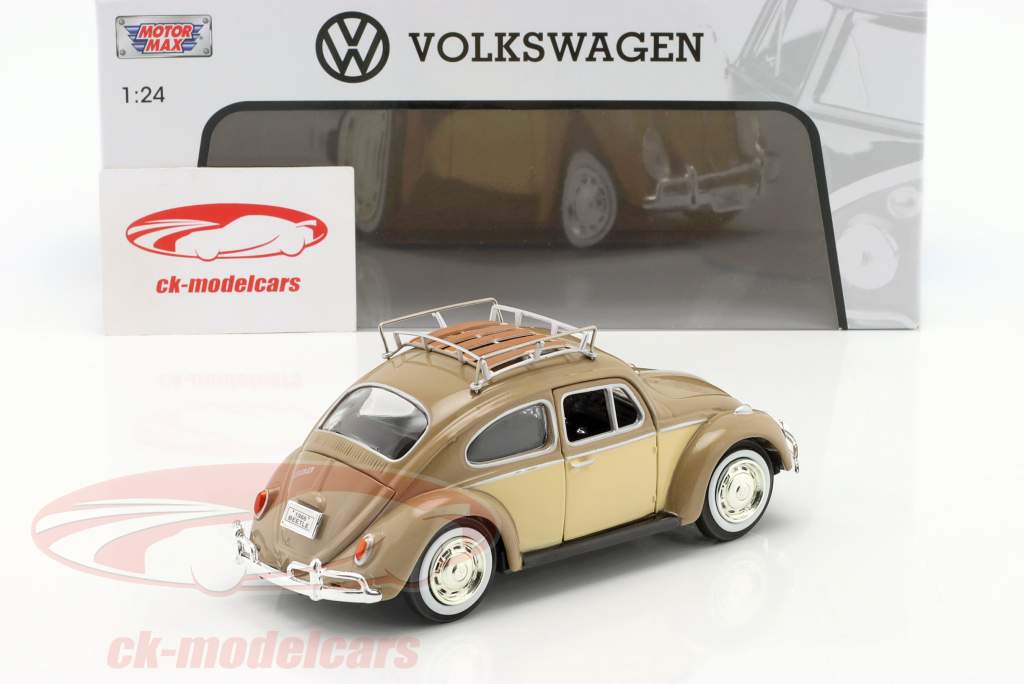 Volkswagen VW Scarabée Année de construction 1966 Avec galerie de toit brun clair 1:24 MotorMax