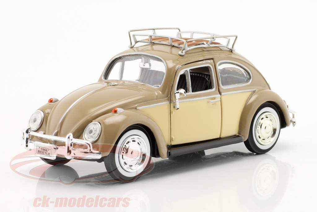 Volkswagen VW Escarabajo Año de construcción 1966 Con Barra de techo marrón claro 1:24 MotorMax