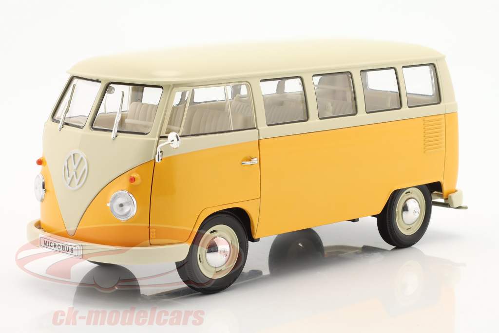 Volkswagen VW T1 Bus Window Van Byggeår 1962 gul / hvid 1:18 Welly
