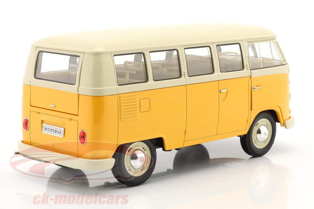 Volkswagen VW T1 Bus Window Van Byggeår 1962 gul / hvid 1:18 Welly