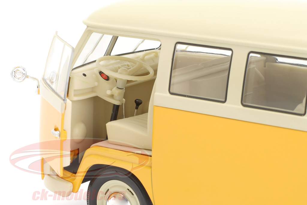 Volkswagen VW T1 Bus Window Van year 1962 yellow / white 1:18 Welly